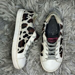 P448 cow hair leopard lace up sneakers girl’s shoe size 2